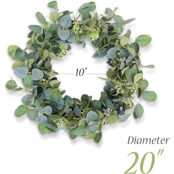 Eucalyptus Wreaths for Front Door 20", Handmade Green Leaves Wreath for Summer - Picture 2 of 7